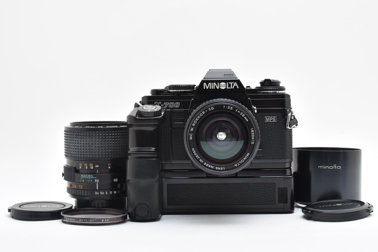 MINOLTA X-700 ミノルタ MOTOR DORIVE モータードライブ MC W.ROKKOR-SG 1 3.5 28mm MD ZOOM 35-70mm 1 3.5 A0502