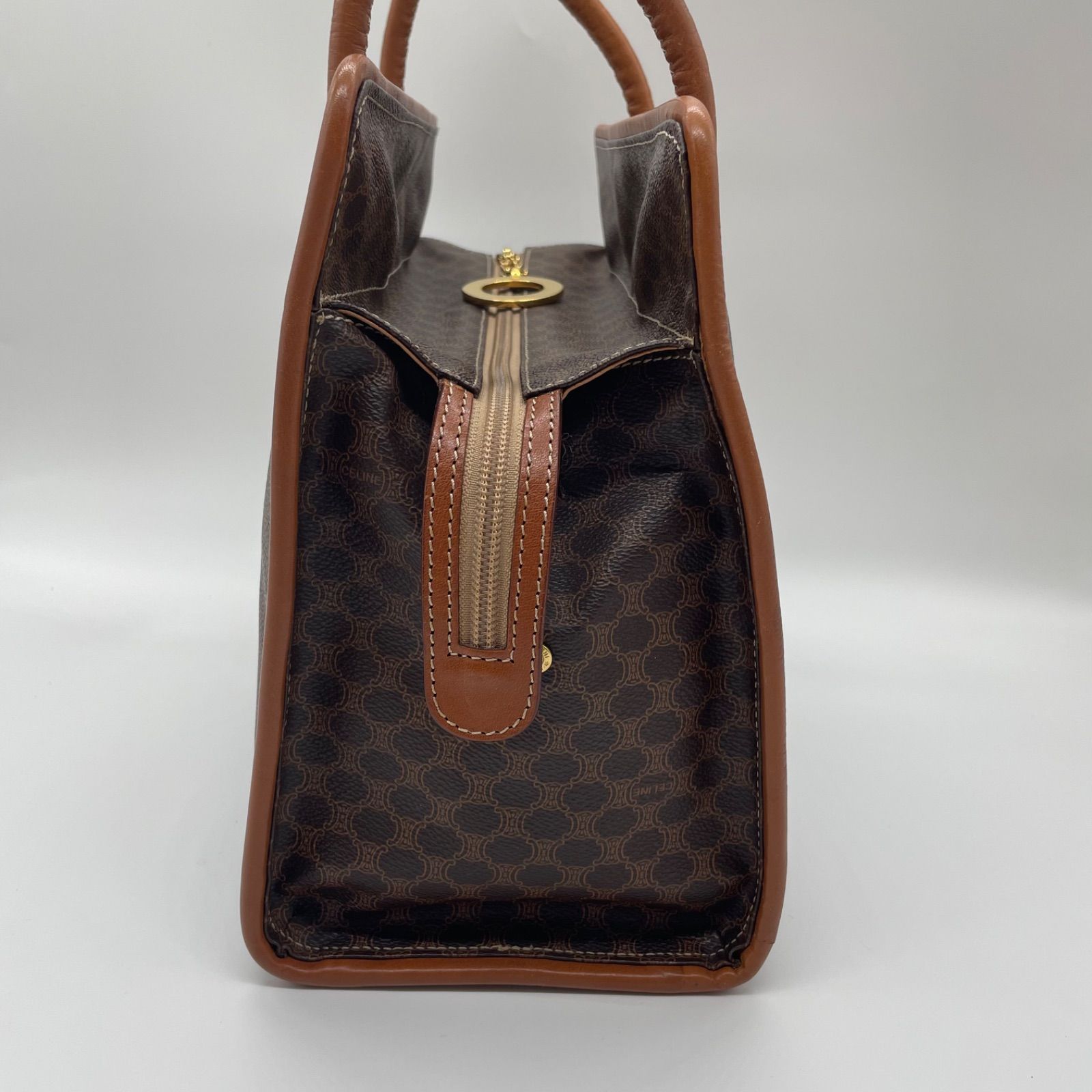 CELINE セリーヌ マカダム柄 サークルロゴ金具 ショルダー トート 