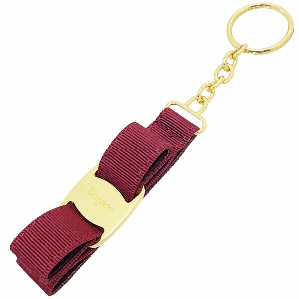 サルヴァトーレ フェラガモ キーホルダー ヴァラ キーフォブ ファブリック ボルドー系 22 3055 Salvatore Ferragamo リボン キーリング チャーム キー 鍵 ブランド小物 レディース 女性 き