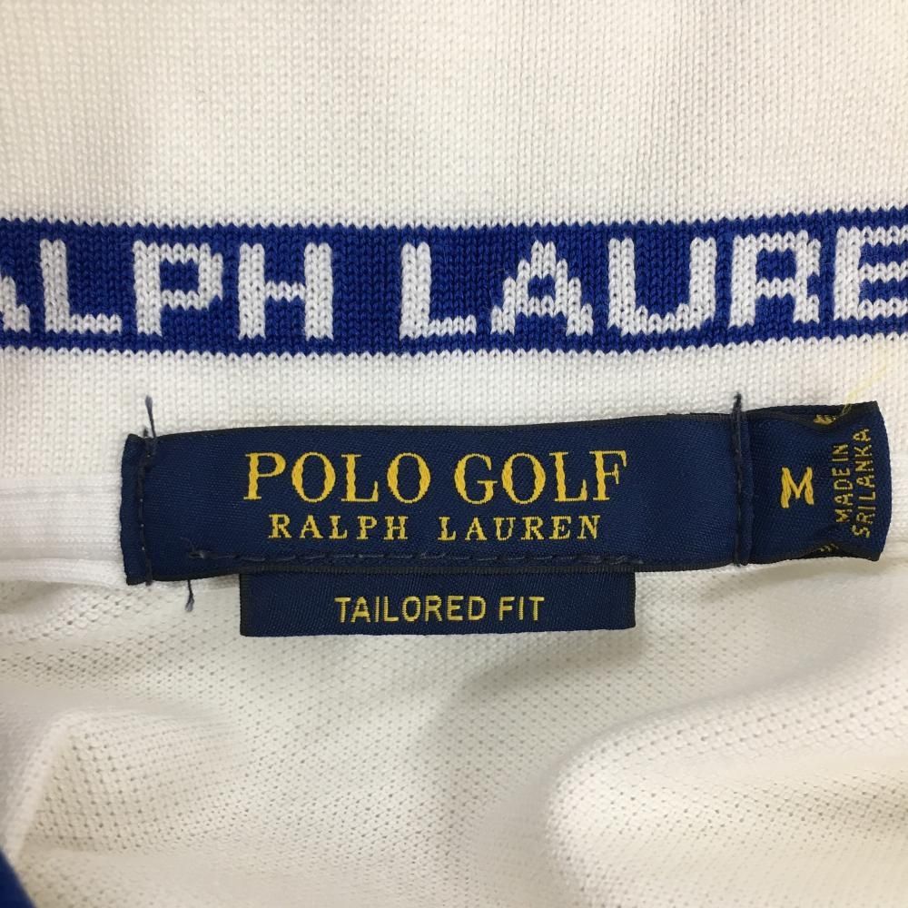 ラルフローレン 半袖ポロシャツ 白×ブルー 襟ライン ビッグポニー  レディース M ゴルフウェア Ralph Lauren