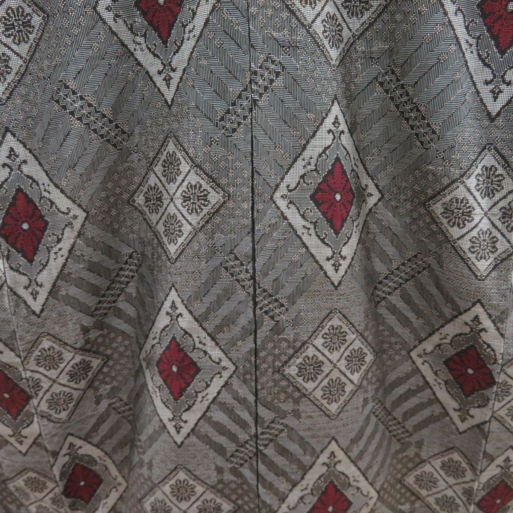 紬 着物 大島紬 龍郷柄 黒x灰色x朱色 袷 広衿 正絹 レトロ