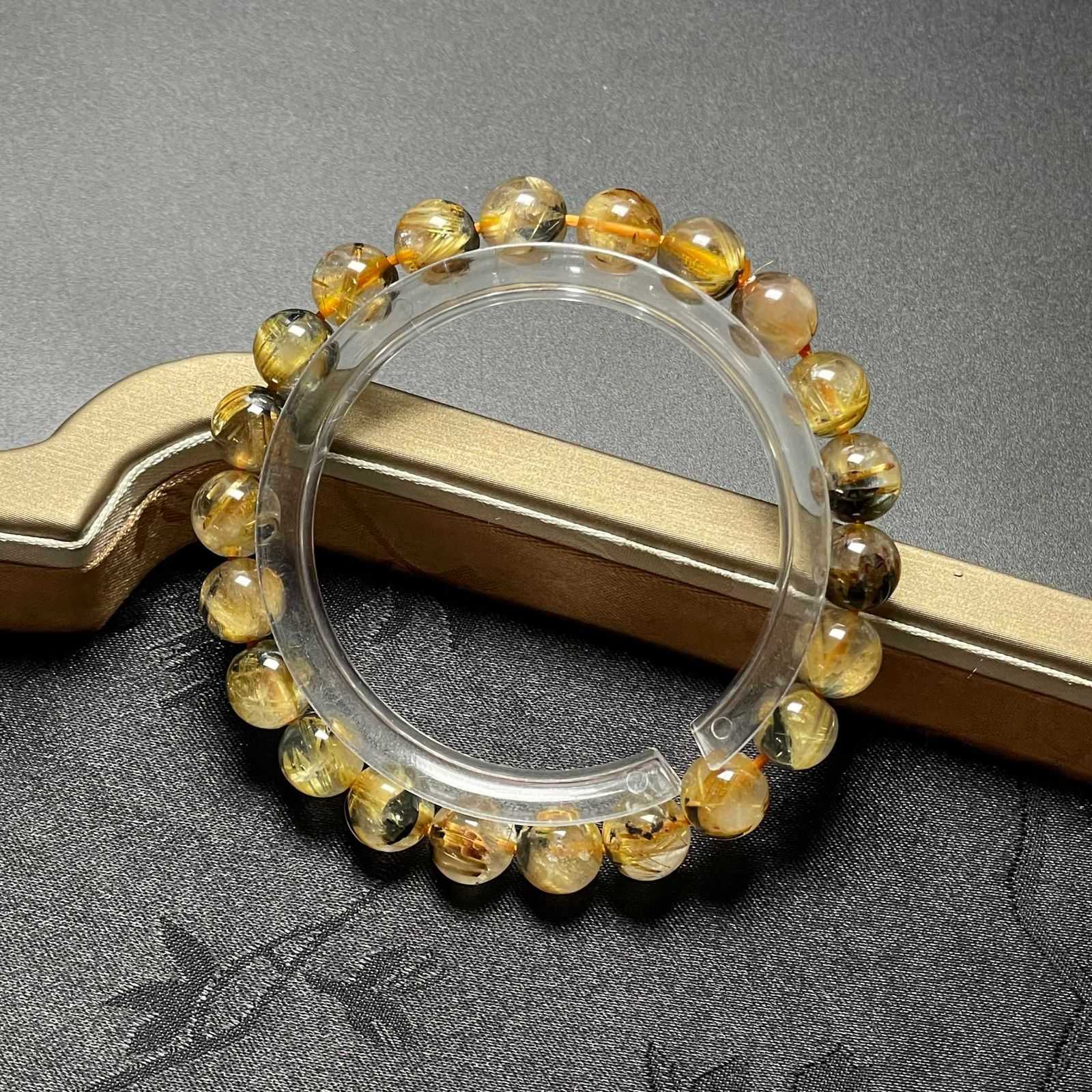満針ゴールドタイチンゴールド太陽ルチルクォーツのブレスレットパワーストーン 高級 EU製 ☆太陽花タイチンルチル☆黄金針水晶 金運 開運