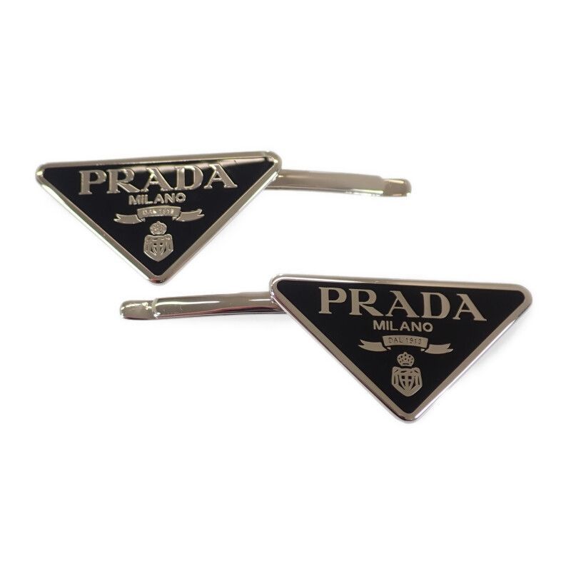 PRADA メタルヘアピン ヘアアクセサリー メタル ブラック シルバー