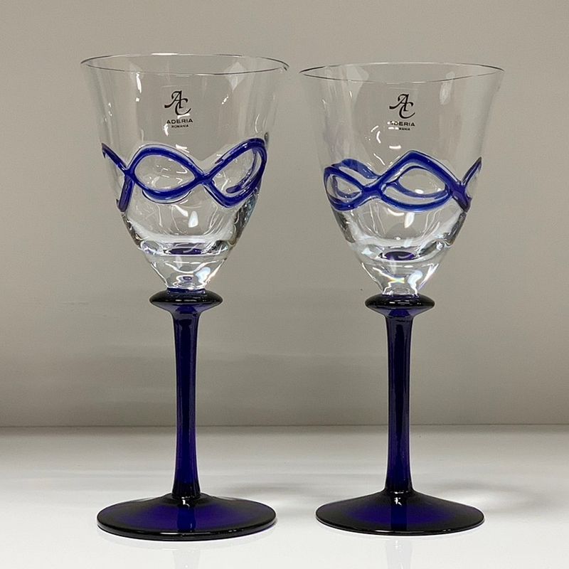 0909-004 ADERIA GLASS ルーマニア製　ワイングラス　ペア　ブルー ADERIA アデリア ワイングラス ペア ROMANIA 2客セット ロング