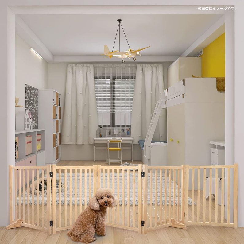 D2884◆ 木製 犬用ゲート ペットフェンス 安全柵 脱走防止 ガード 飛び出し防止 高さ43cm 長さ304cm 5つのパネル YOCAN PET 5jp