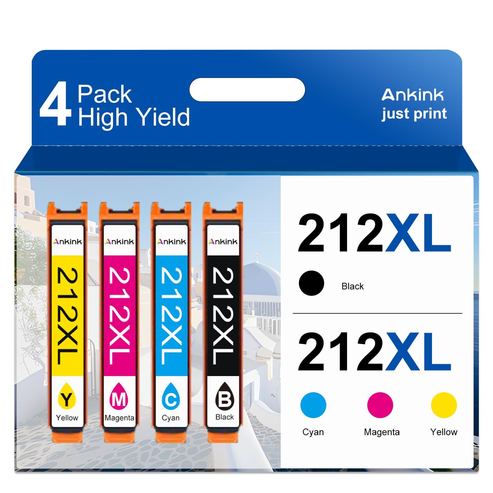 Ankink リサイクルインクカートリッジ Epson 212XL 212 XL T212XL ブラックと 4パック XP-4100 XP-4105 XP-330 WF-2830 WF-2850プリンター用