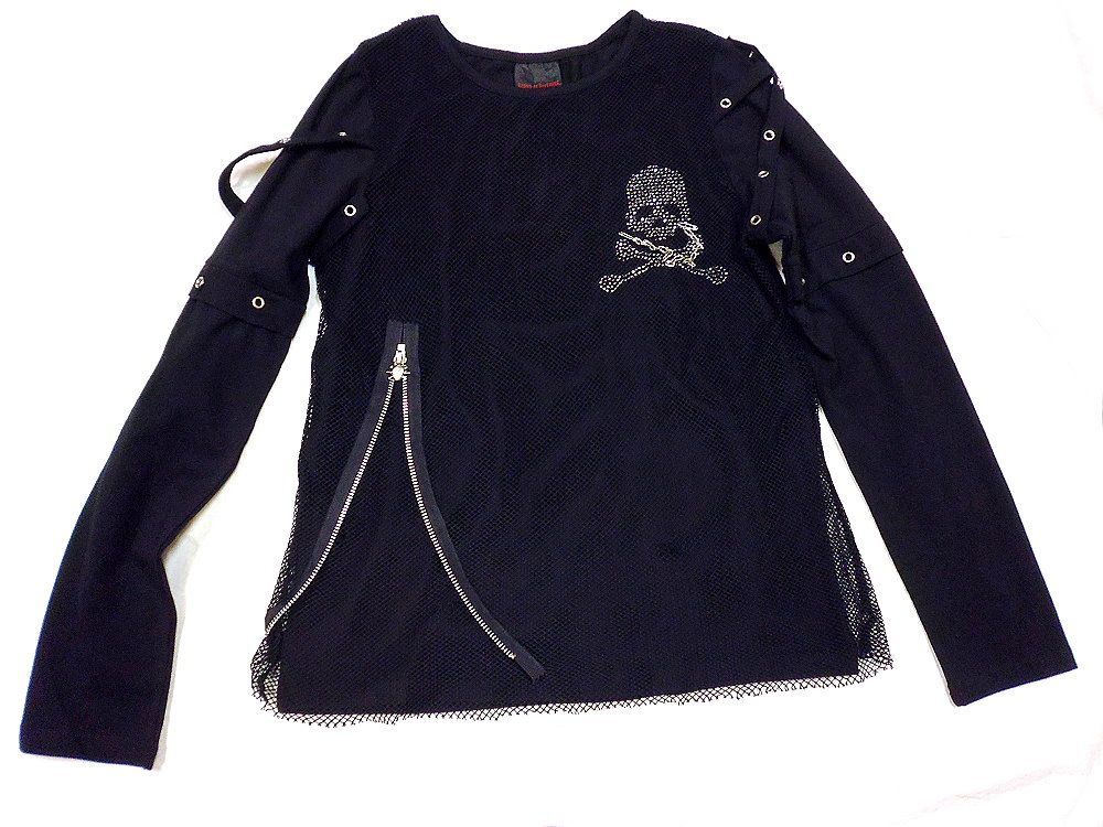パンクロック ファッション ダメージメッシュ＆ドクロ柄長袖ｔシャツ tee 服 レディース/wot267 パンクロック ファッション ダメージメッシュ＆ドクロ柄長袖t