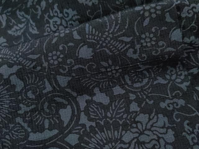 平和屋着物○上質な小紋 藍 型染め 紬地 鳳凰更紗菊花唐草文 正絹 逸品