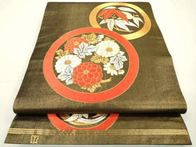 平和屋着物○西陣 川島織物 丸帯 駒刺繍 花丸文 金銀糸 正絹 逸品