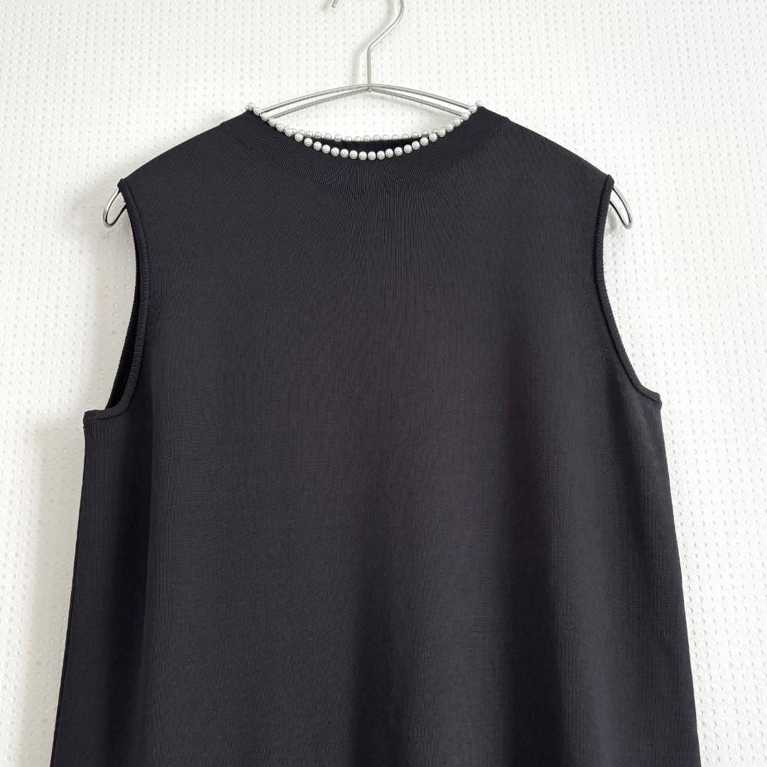 製 アナイ ANAYI パールネックフ ヘム ワンピース ヴィスコースストレッチ素材 レーヨンニット グレー ノースリーブニットワンピース フォーマル 結婚式 卒業式 パーティー お呼ばれ オケージョン