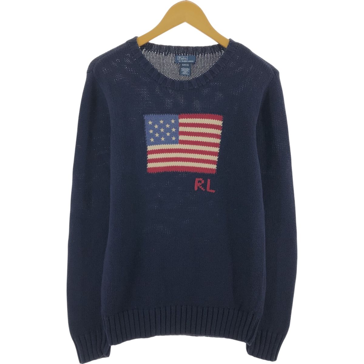 古着 ラルフローレン Ralph Lauren POLO by Ralph Lauren 星条旗柄 コットンニットセーター メンズM相当 長袖|eaa399252