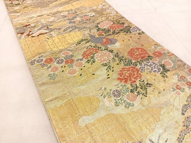 平和屋着物◎六通柄袋帯 唐織 桃山孔雀図 金糸 引箔 正絹 逸品