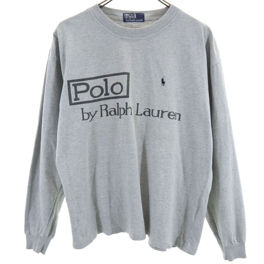 ポロバイラルフローレン プリント 長袖 Tシャツ グレー Polo by Ralph Lauren ロンT 刺繍 メンズ 古着 【240423】