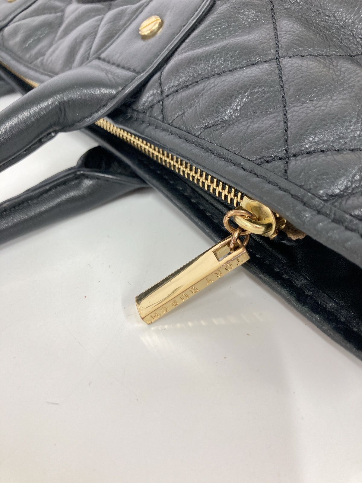 TORY BURCH キルティング レザー トートバッグ ビジネス 黒 A4