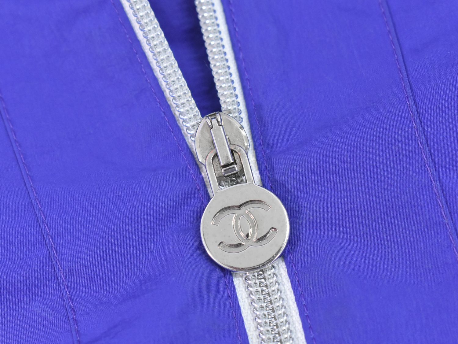 本物 シャネル CHANEL ナイロン ジャケット アウター 44 ブルー グレー  