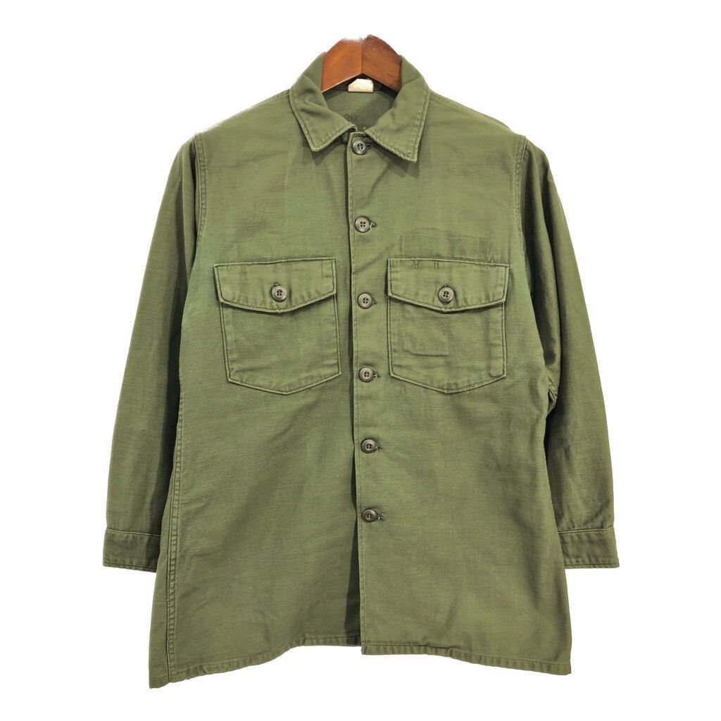 60年代 米軍実物 U.S.ARMY OG-107 コットンサテンシャツ ミリタリー オリーブ (メンズ 15 1/2) 中古 古着 S9020