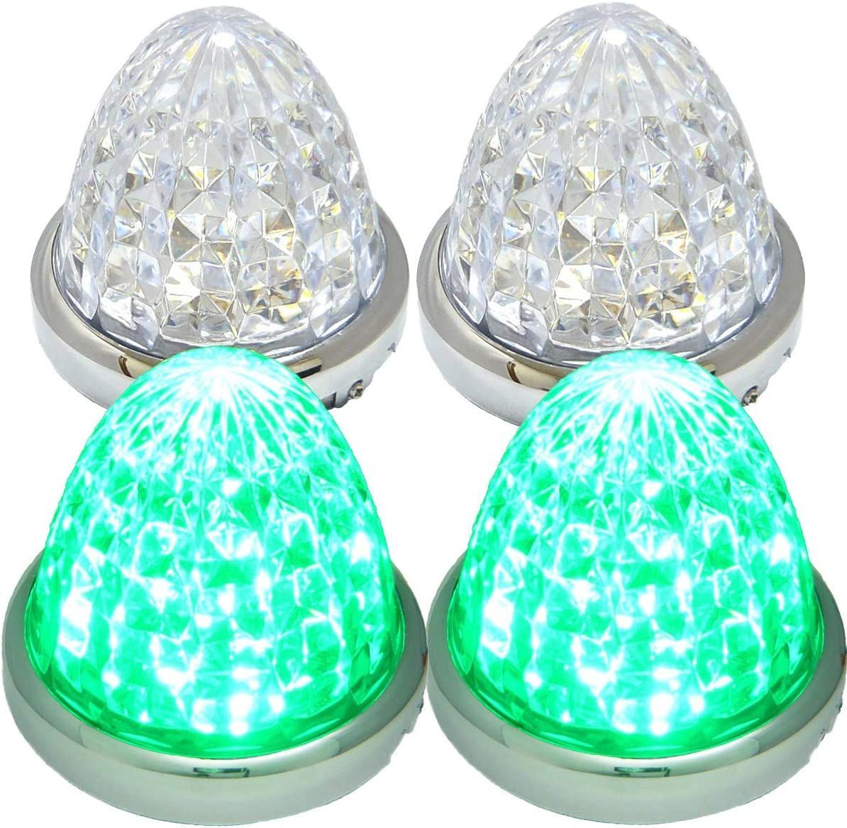 24V トラック用 LED マーカーランプ サイドマーカー メッキリング マーカー 8面クリスタルカット仕様 16LED 汎用 4個 セット グリーン
