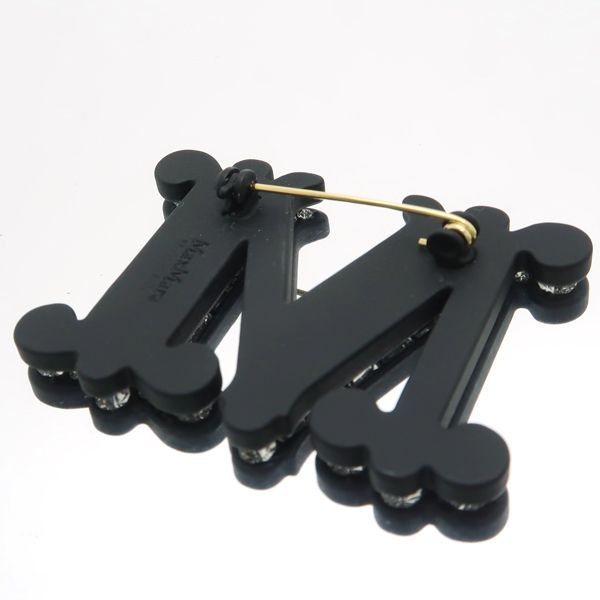 MaxMara Mブローチ クリスタル ブラック 黒 透明石 美品 布袋付