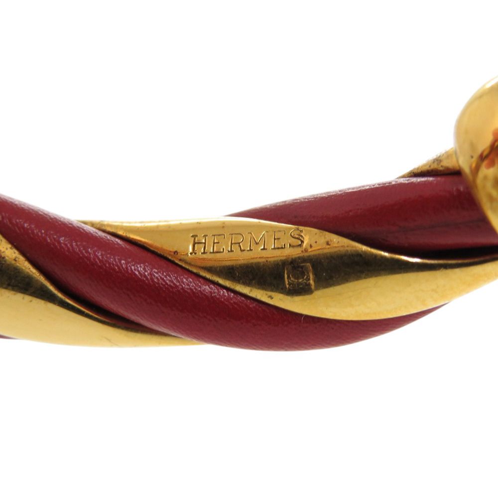 美品 エルメス ツイスト メタル レザー レッド ゴールド金具 赤