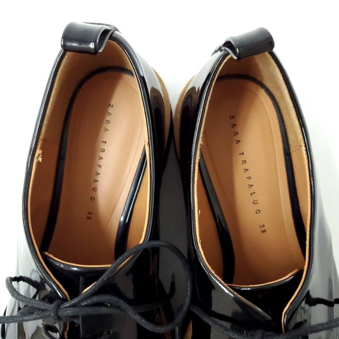ZARA オックスフォードシューズ エナメル 37 ブラック 厚底 ザラ 厚底 オックスフォードシューズ エナメル レースアップ
