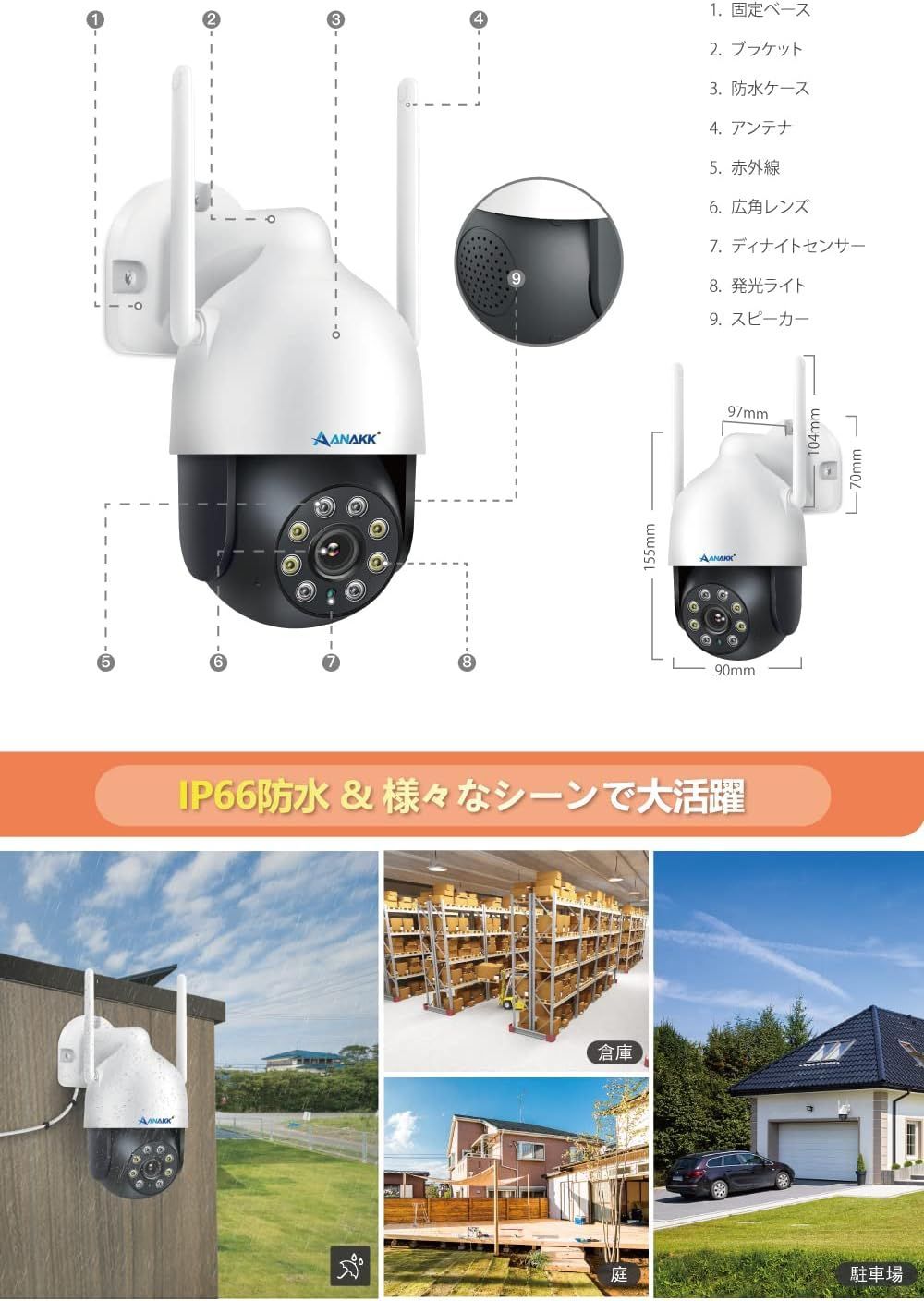 500万画素対応・360°全方位監視・夜間カラー撮影】防犯カメラ