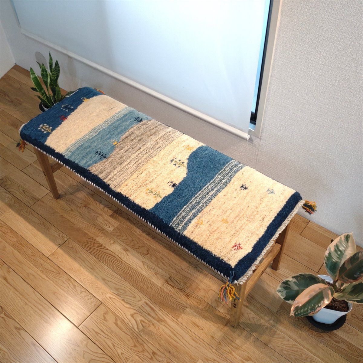 目玉品25%OFF ペルシャ ギャッベ ミニランナー 115x44cm 藍色 ランドスケープ 風景