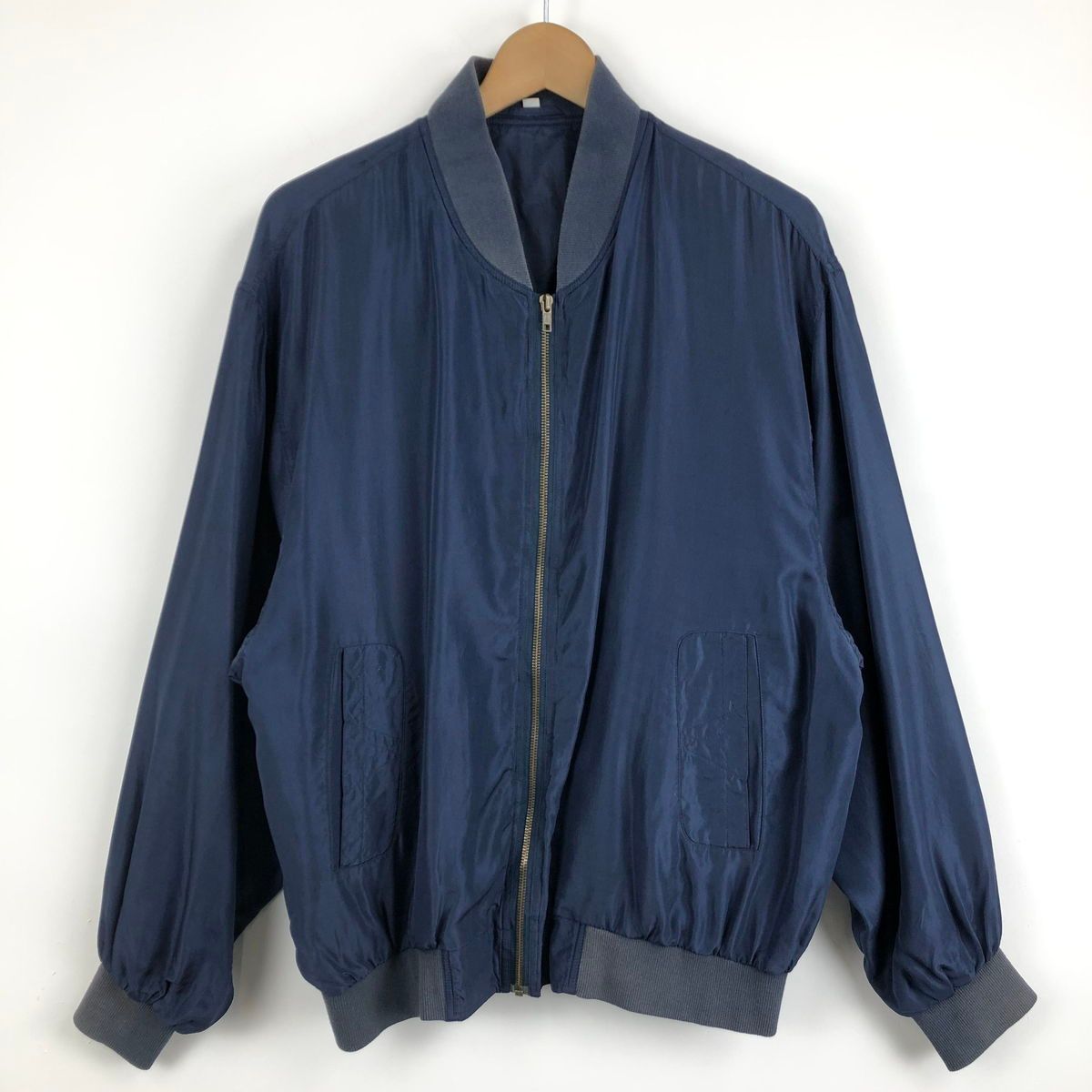 【古着】 シルクジャンパー ブルゾン ネイビー系 メンズM 【中古】 n050504