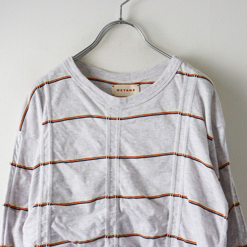  メヤメ MEYAME TUCKED BORDER タック ジャガード ボーダー プルオーバー F グレー アンサンブル トップス