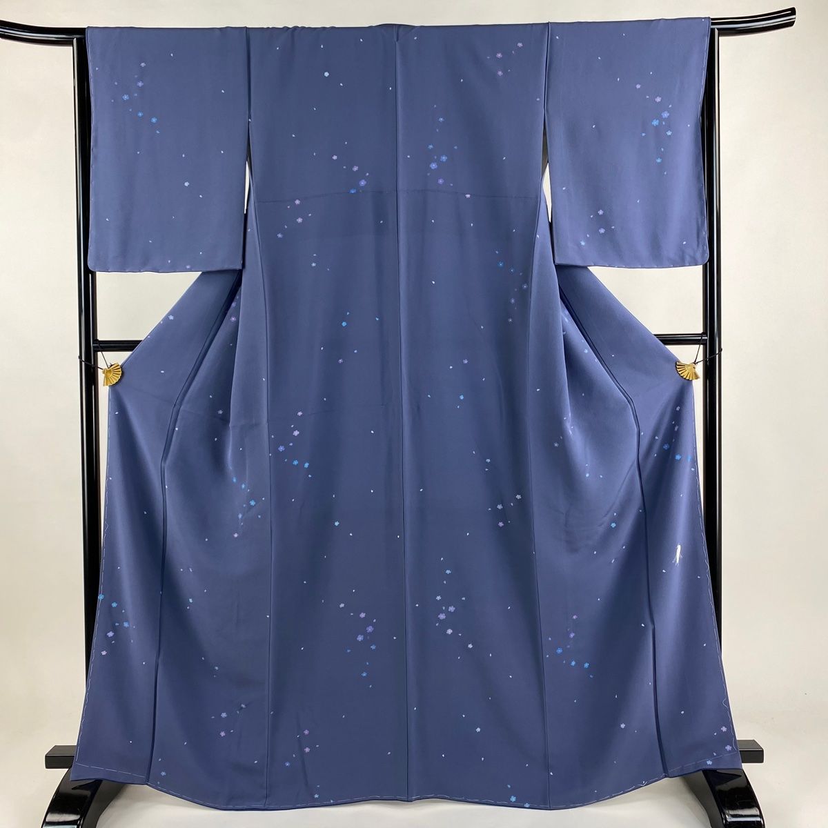 小紋 身丈166.5cm 裄丈64cm M 袷 花 灰紫 正絹
