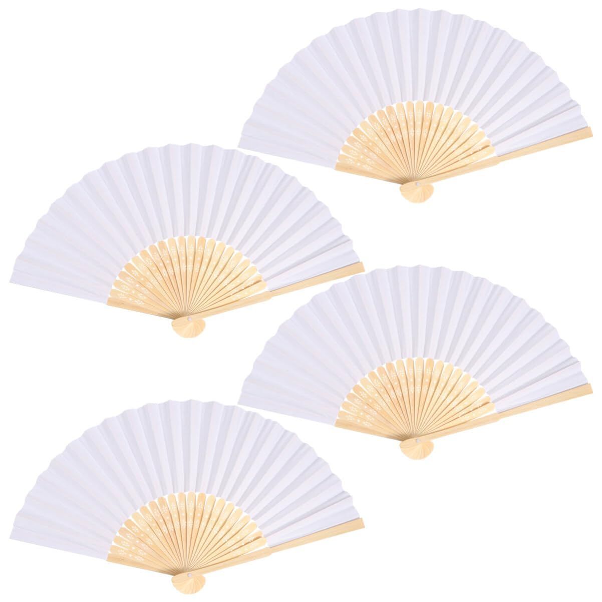 慶弔用 礼装用 ホワイト 折りたたみ式 絵画 男女共用サイズ DIY 21 cm 7インチ 白扇 4本 無地 白 扇子 NUOLUX