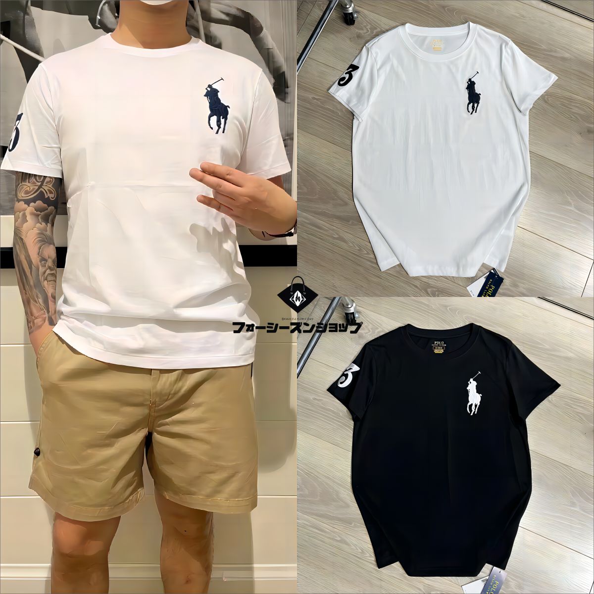 POLO RALPH LAUREN 半袖 Tシャツ 刺繍ロゴアンダー レディースファッション 人気 春夏 男女兼用 3色 ホワイト（04051877）