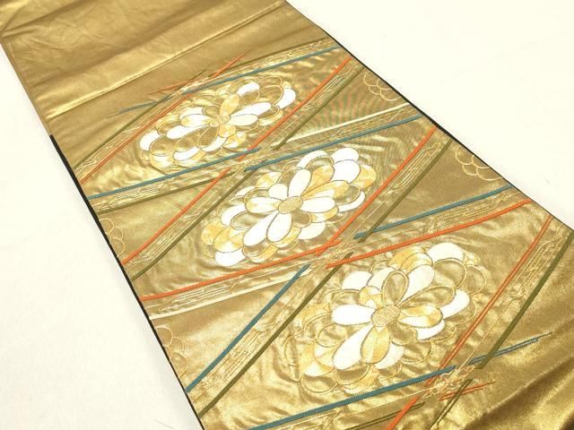 平和屋着物◎太鼓柄袋帯 駒刺繍 花菱文 正絹 逸品 DAAV0972qa