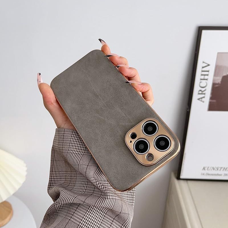 iPhone12ケース カバー 合成レザー レトロ シンプル お洒落 スマホケース 人気 いPhone12 ケース メッキ枠 レンズ保護 耐衝撃 滑り止め 指紋防止 iPhone12バンパー 高級合皮 オシャレ かわいい キャ
