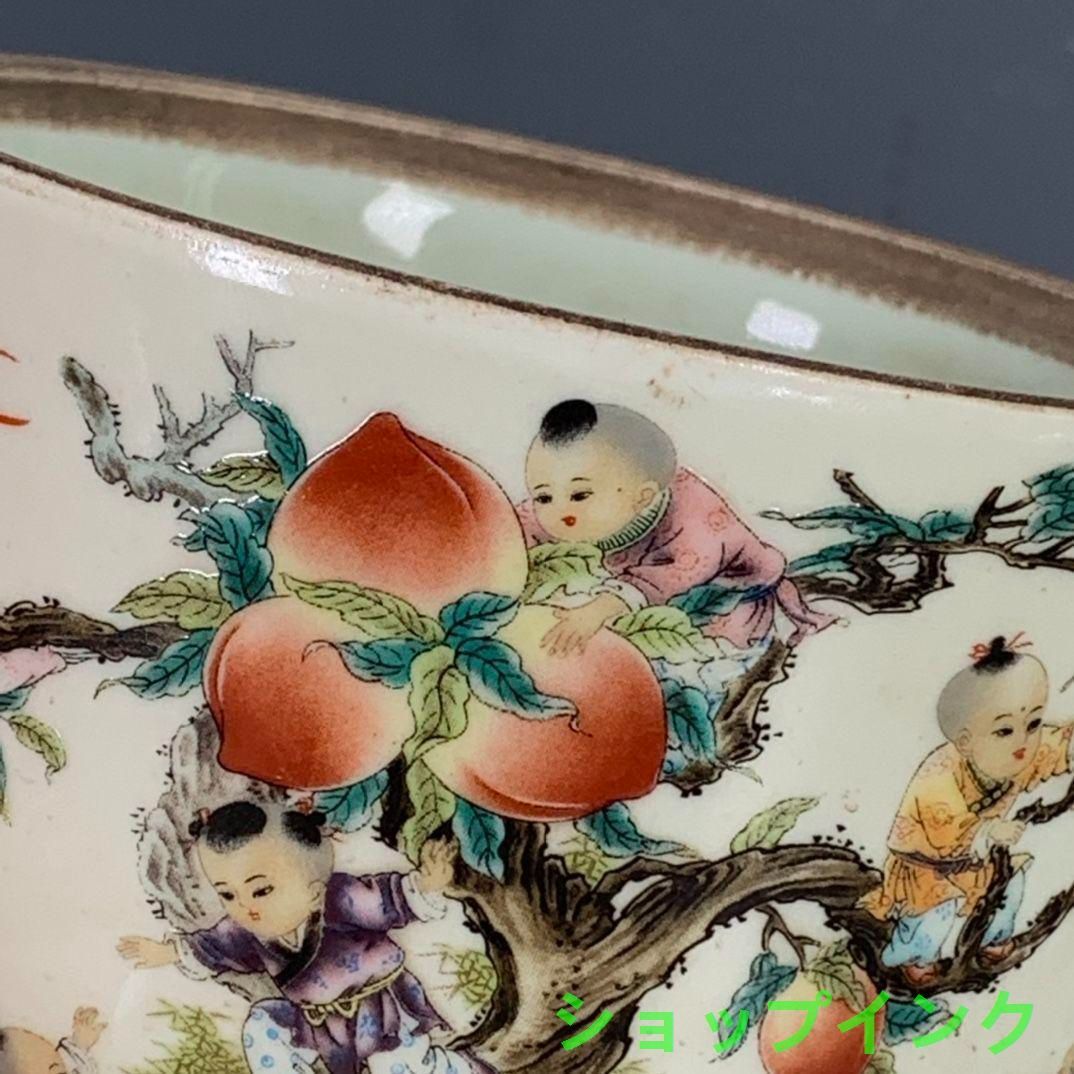 粉彩九子蟠桃人物蓋缶茶筒 工芸品 美術品 置物 - メルカリ
