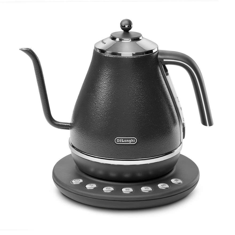 電気カフェケトル アイコナ KBOE1230J-GY 温度調整機能付き ステンレス ハンドドリップ 1.0L ワンプッシュ5段階温度設定 20分保温機能 正確な注ぎ心地 見やすい水量計 プレステージグレー デロンギファミリー