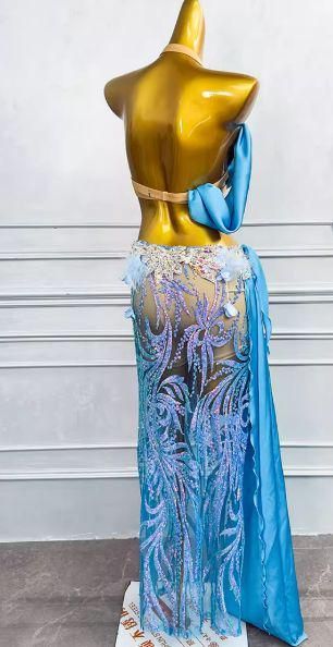 ベリーダンス オリエンタル衣装 透けます 水色ブラ スカート オーダー