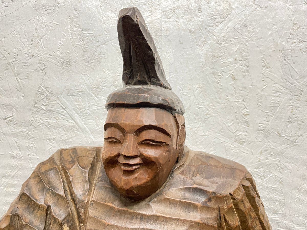 円空作銘あり 柿本人麿坐像 柿本人麻呂 仏像 高さ73cm 天然木 木彫り 円空仏 アート 時代物 仏教美術 貝1257