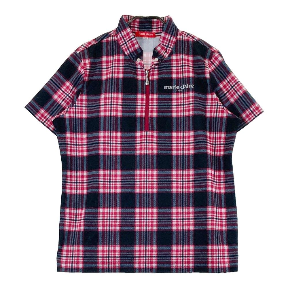 サイズ：LL marie claire sport マリクレール スポール  ハーフジップ 半袖Tシャツ チェック柄 レッド系 [240101289919]# ゴルフウェア レディース ストスト