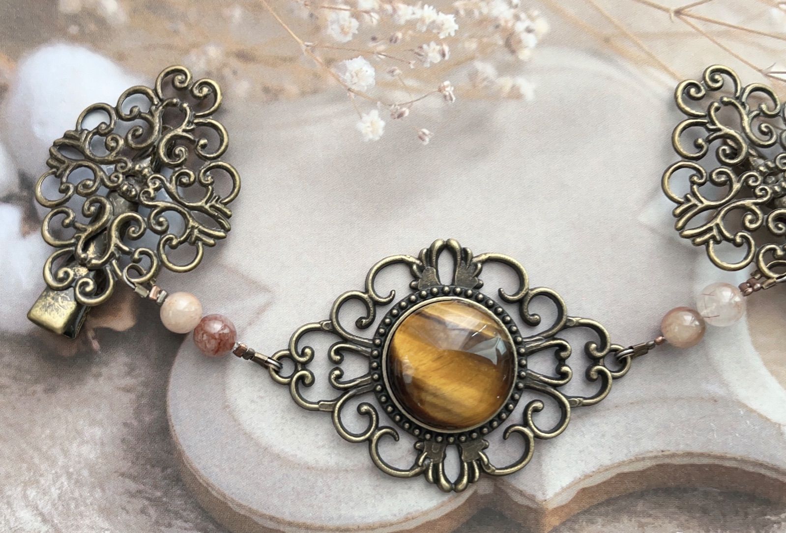 ☆〜天然石 タイガーアイ ショールクリップ 羽織りにも 金庫美  