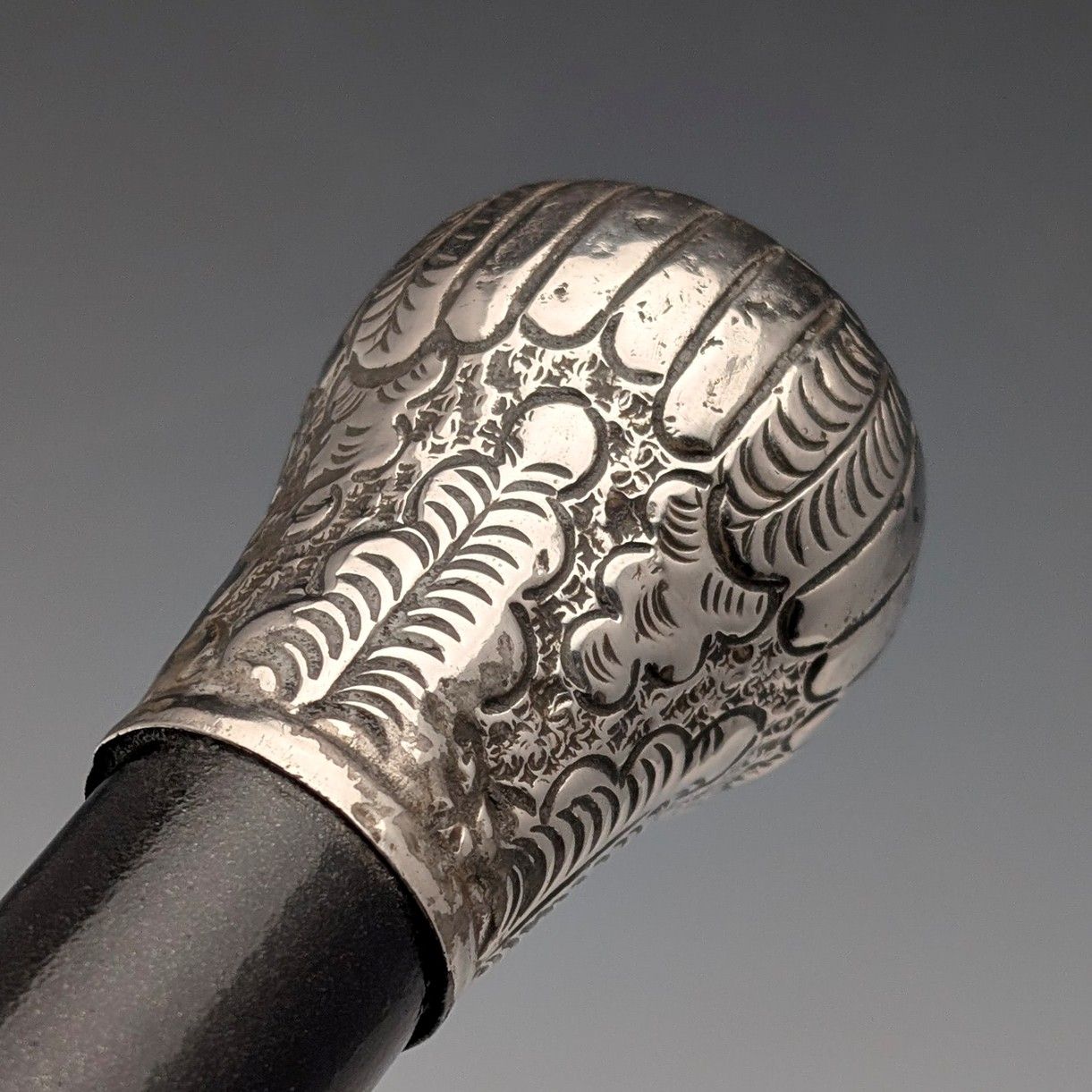 1900年頃 英国アンティーク ブラックシャフト 純銀製ロンデルハンドル 杖 88cm 1900年頃 英国アンティーク ブラックシャフト 純銀製ロンデル