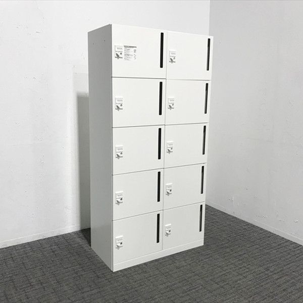 10人用パーソナルロッカー 鍵付き 2列5段 ピクスライン スタンダードタイプ ダイヤル式 オカムラ ネオホワイト