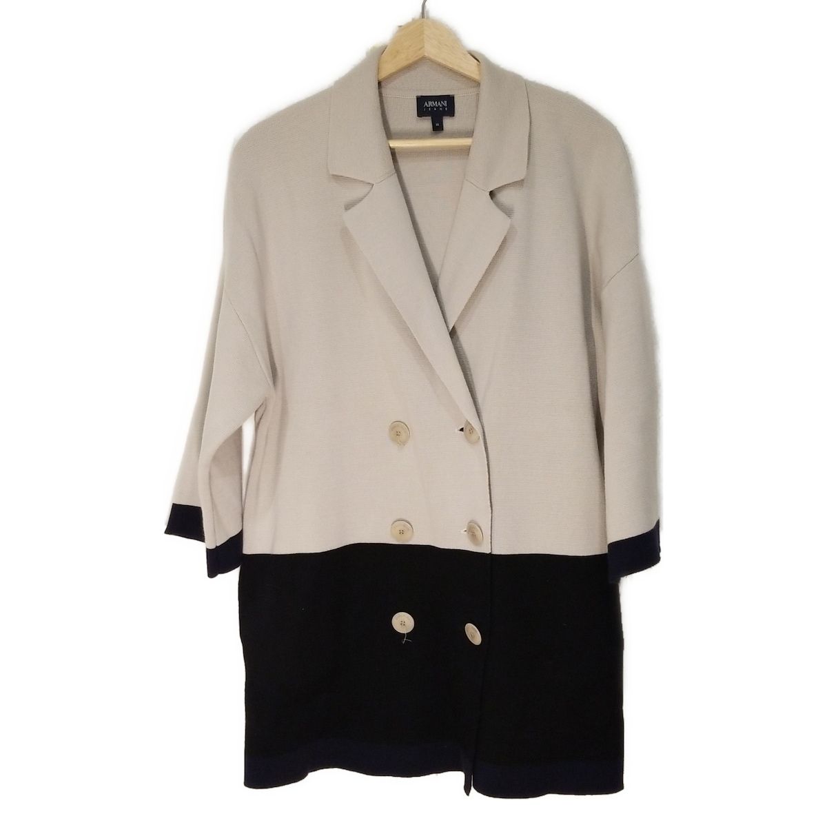 ARMANIJEANS アルマーニジーンズ コート サイズXS レディース - グレーベージュ×ダークネイビー 長袖 ニット 秋 冬