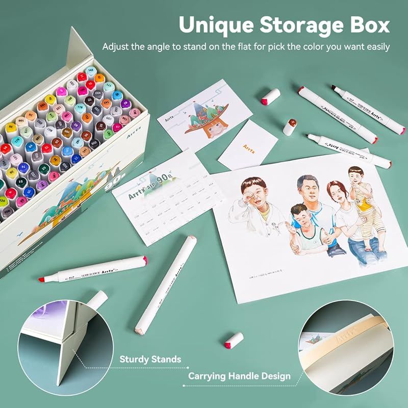 Arrtx ALP マーカーペン イラストマーカー アートマーカー 90色セット 2種類のペン先 太字 細字 防水 速乾 コミック ギフト デザイン 漫画 スケッチ ぬりえ 練習 アート用 SKLAD-KIRPICHA_RU