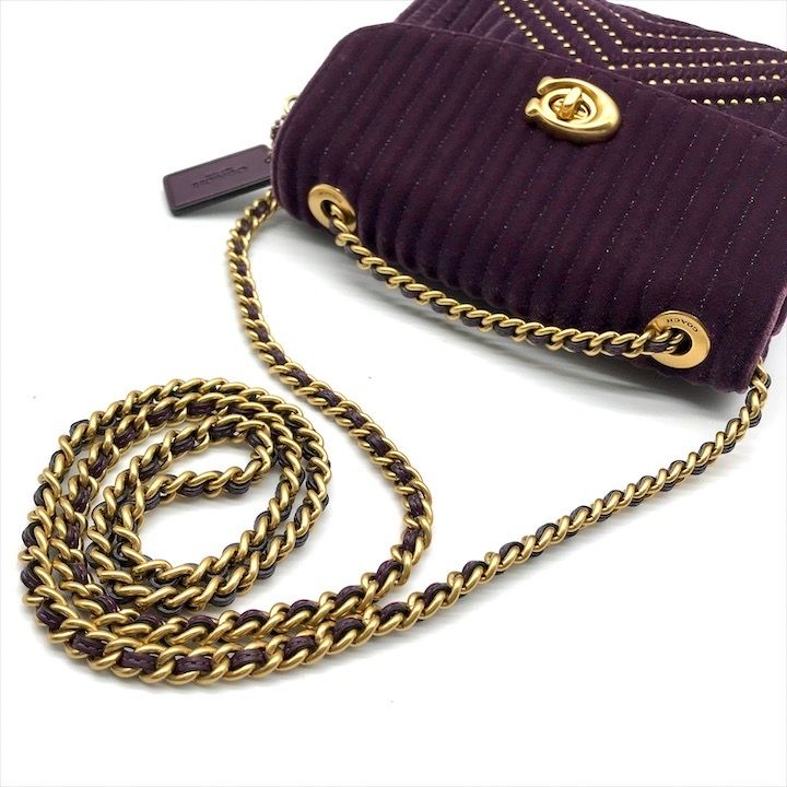 美品 COACH コーチ パーカー18 ベロア チェーン ショルダー バッグ  