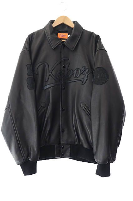 KEBOZ ケボズ　バーシティジャケット　　刺繍　羊革　レザージャケット　L KEBOZ ケボズ LEATHER VARSITY JACKET ロゴ 刺繍 羊革 レザー 中綿