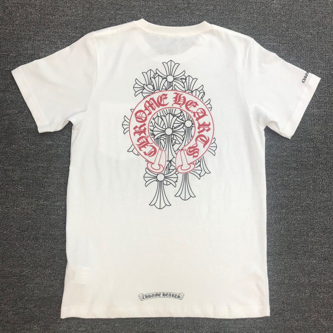 Chrome Hearts Red Horseshoe Cemetery Cross Logo Pocket Tee