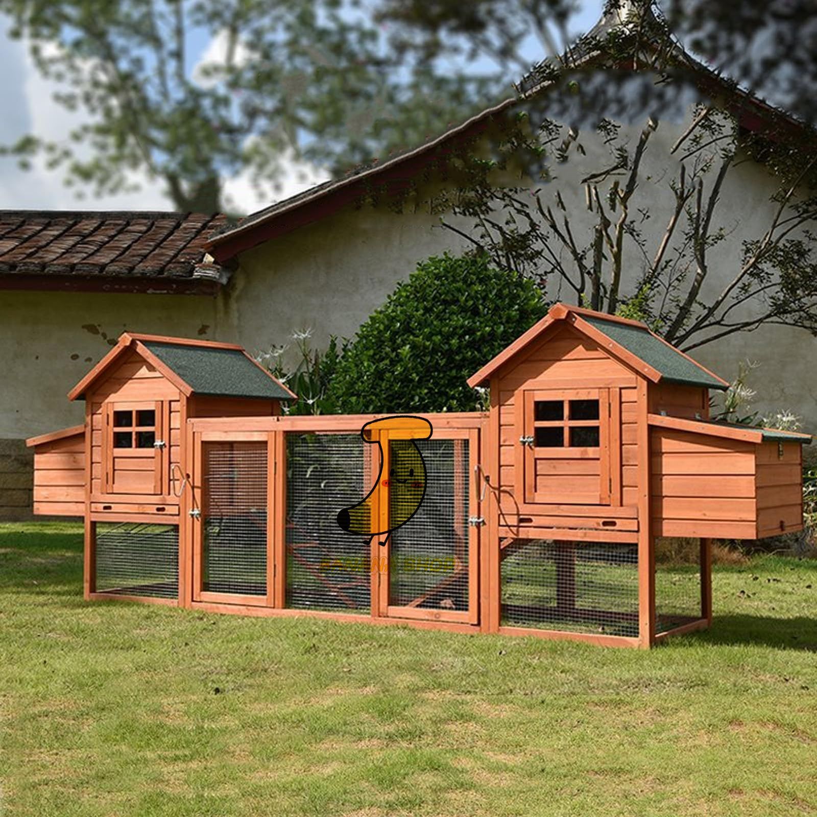 鶏小屋 屋外 木製 大型 鶏舎 ヘンハウス 砂瀝青屋根 耐候性 防雨|防風性|断熱性 家禽ケージ ウサギハッチ 七面鳥 アヒル ガチョウ飼育ケージ 家庭用 4つのネスティングボックス 滑り止め階段 組み立て簡単 6～8羽の鶏用