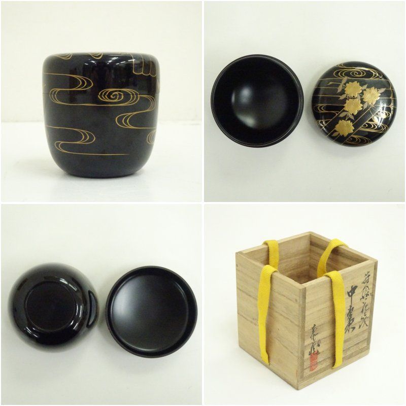 中村恭蔵造 蒔絵花筏中棗（共箱）茶道 茶道具 おしゃれ 茶器