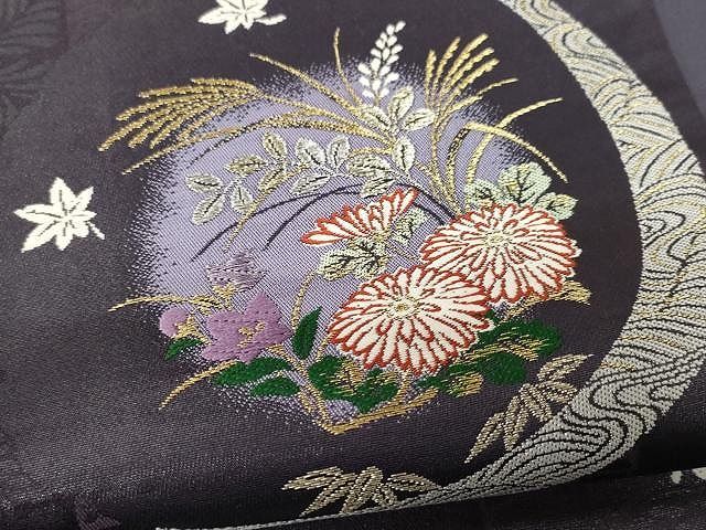 平和屋着物●西陣　つちもと謹製　六通柄袋帯　唐織　月　枝花文　健勝苑扱い　金銀糸　証紙付き　正絹　逸品　CAAY9285yk 平和屋着物○西陣 つちもと謹製 六通柄袋帯 唐織 月 枝花文 健勝苑扱い