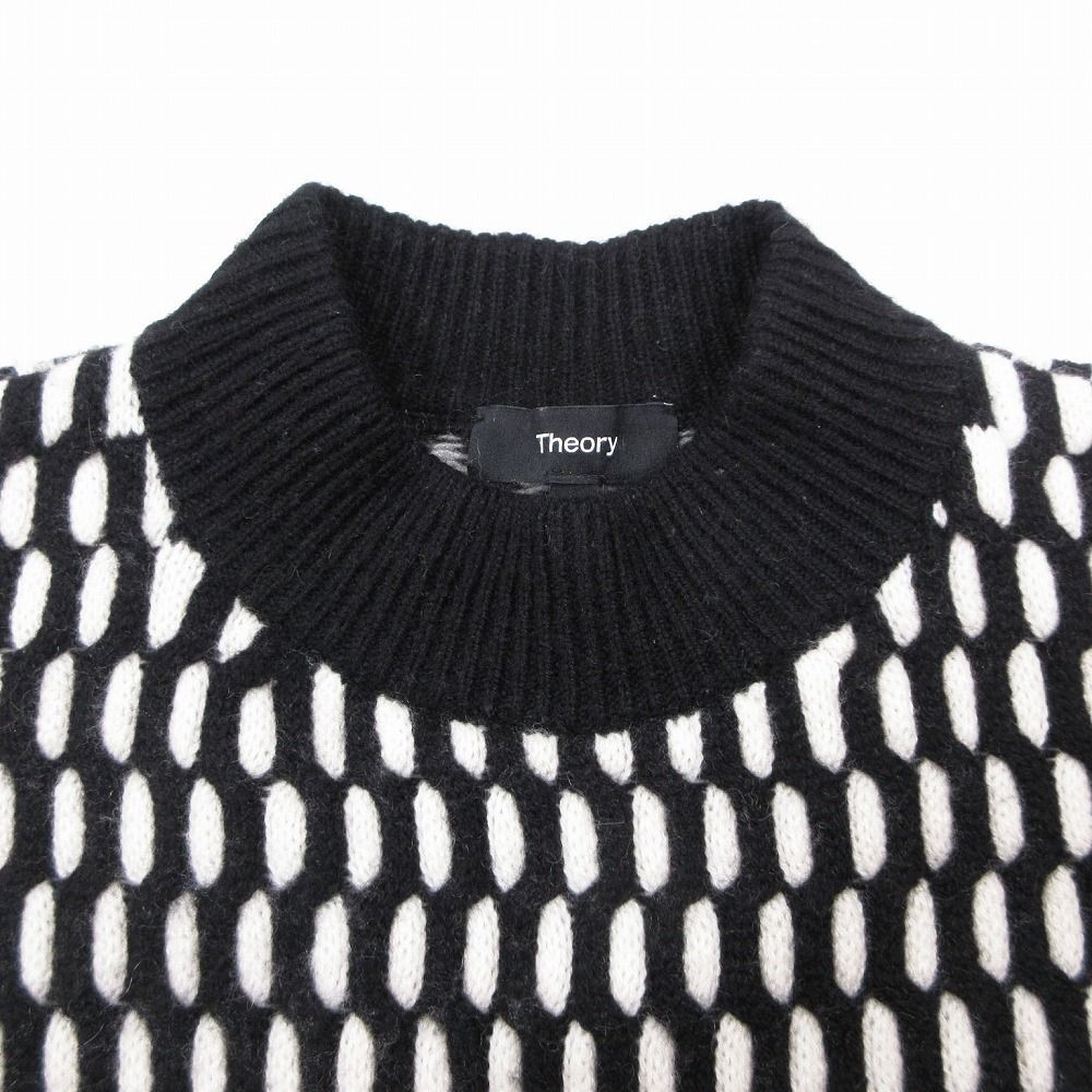 21aw Theory セオリー カシミヤ100％ ニット セーター モックネック バーズアイステッチ トップス S 黒白 レディース 【中古】 21aw Theory セオリー カシミヤ100％ ニット セーター モック